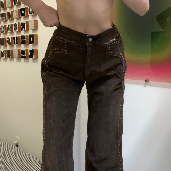 Vintage Brown Corduroy Studded Pants - Picture 2 of 4